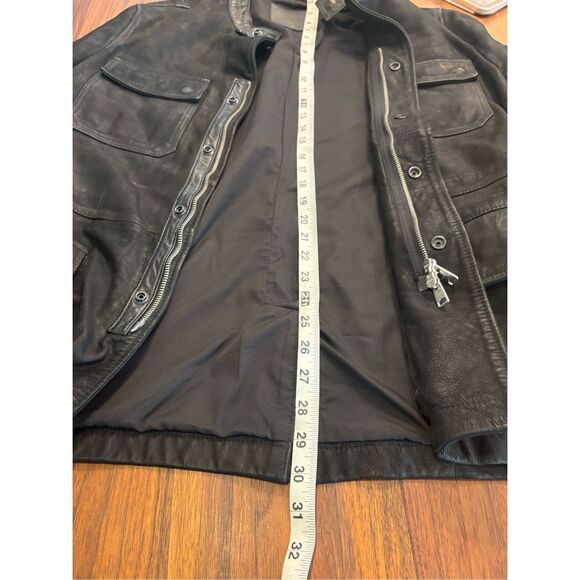 AllSaints Men’s Black Forter Tab Collar Leather Long Sleeve Jacket Size Medium - Picture 3 of 8